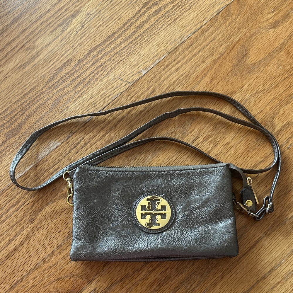 Tory Burch Dark Brown Crossbody Bag with Gold Logo
